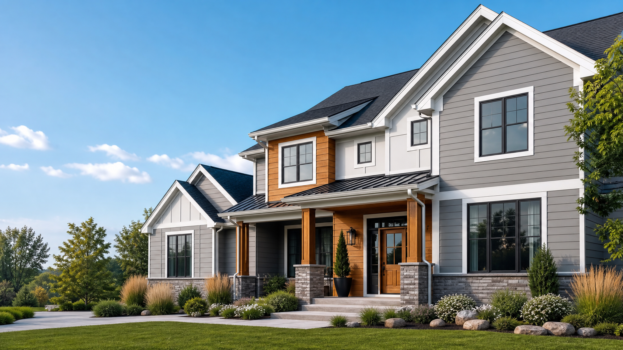 Modern home exterior with new siding